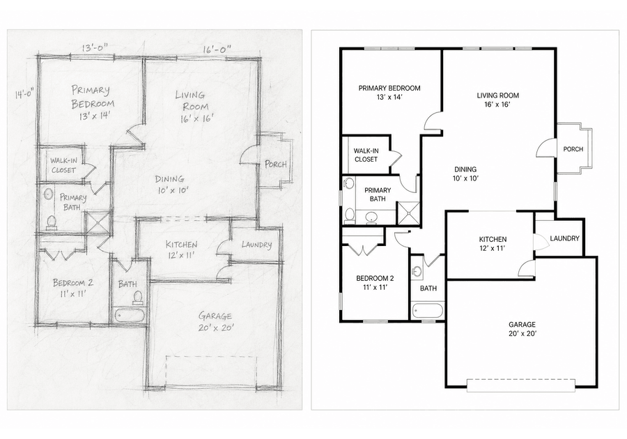 Sketch to layout floor plan preview